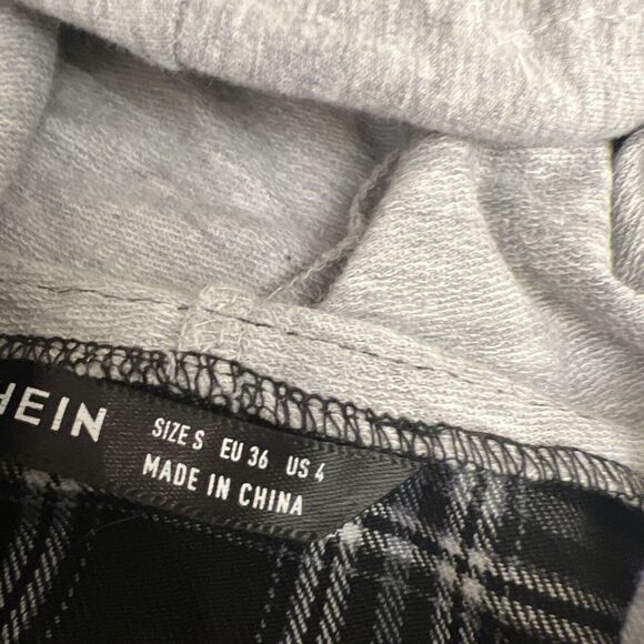 Women's‎ black and white zip up shein plaid gray hood crop jacket Size Small - Picture 4 of 4